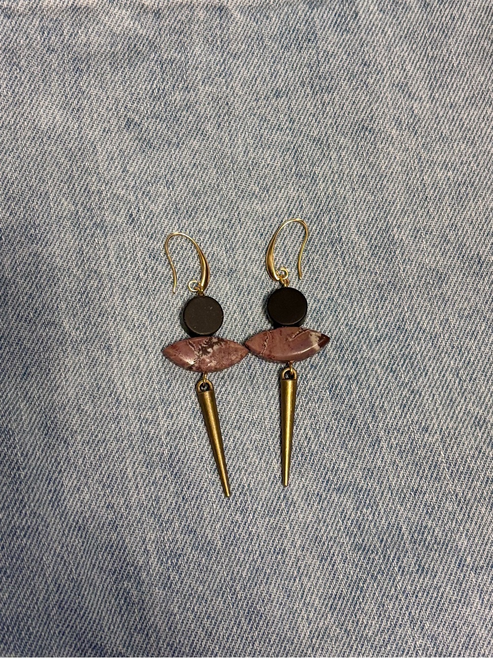 Handmade Boutique Dangle Earrings Brass & Stone